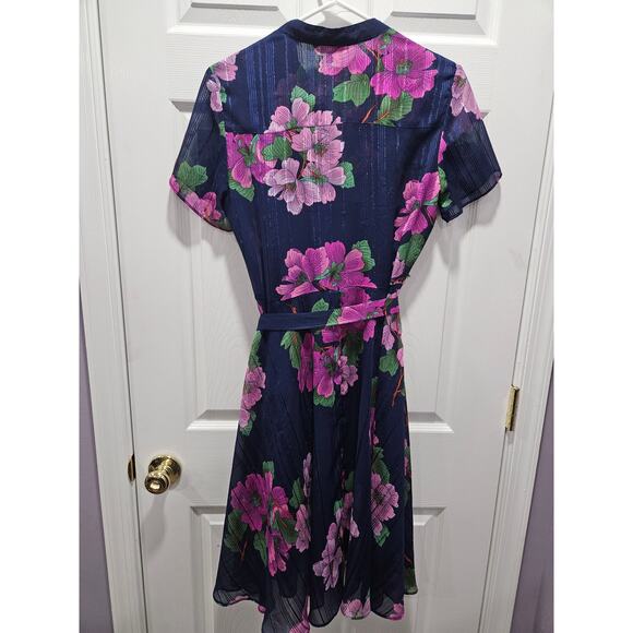 Vintage y2k 90's Nanette Lepore Navy Pink Floral A-line Dress Size 8 - Picture 8 of 11